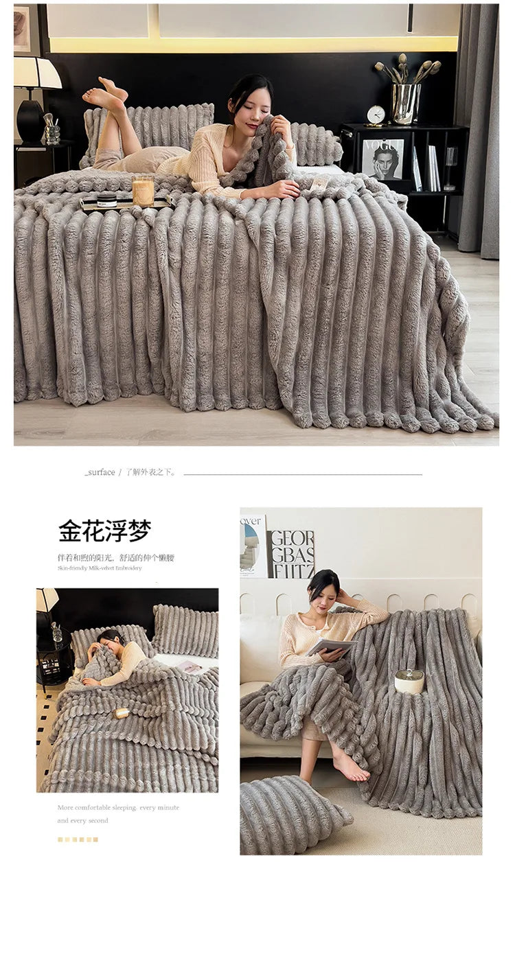 Luxurious Faux Rabbit Fur Throw Blanket