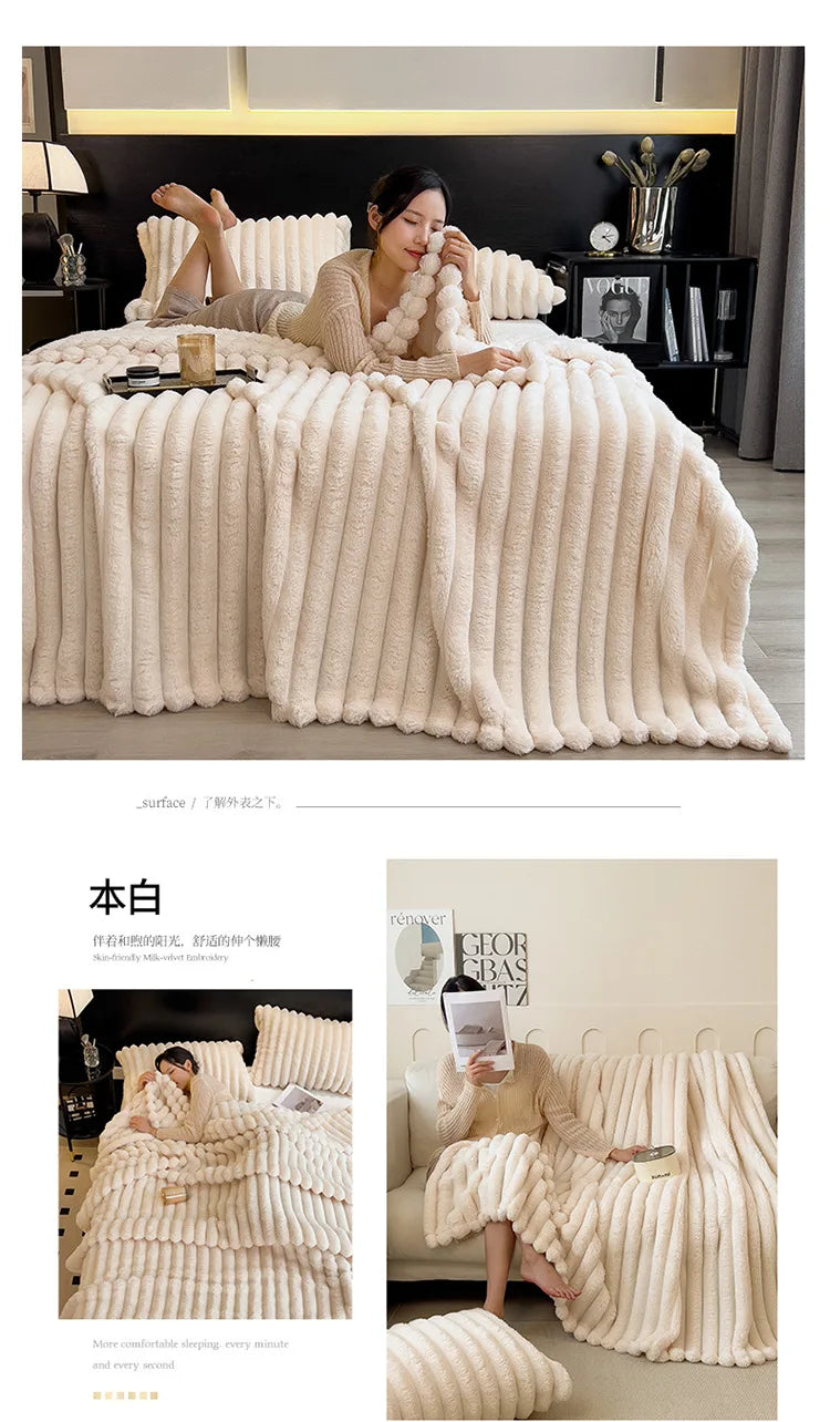 Luxurious Faux Rabbit Fur Throw Blanket