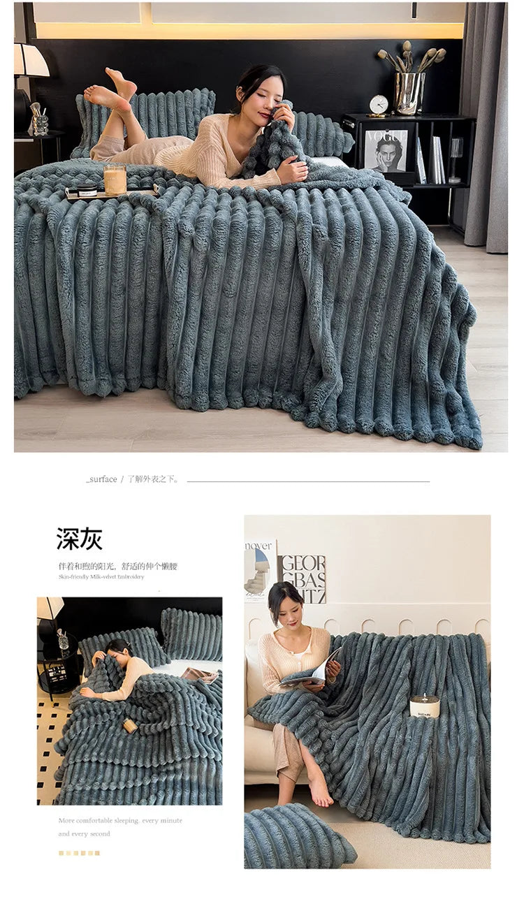 Luxurious Faux Rabbit Fur Throw Blanket